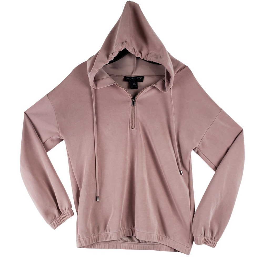 Rachel Zoe Sweatshirt Womens S Dusty Pink Hooded Quarter Zip Pullover Athleisure